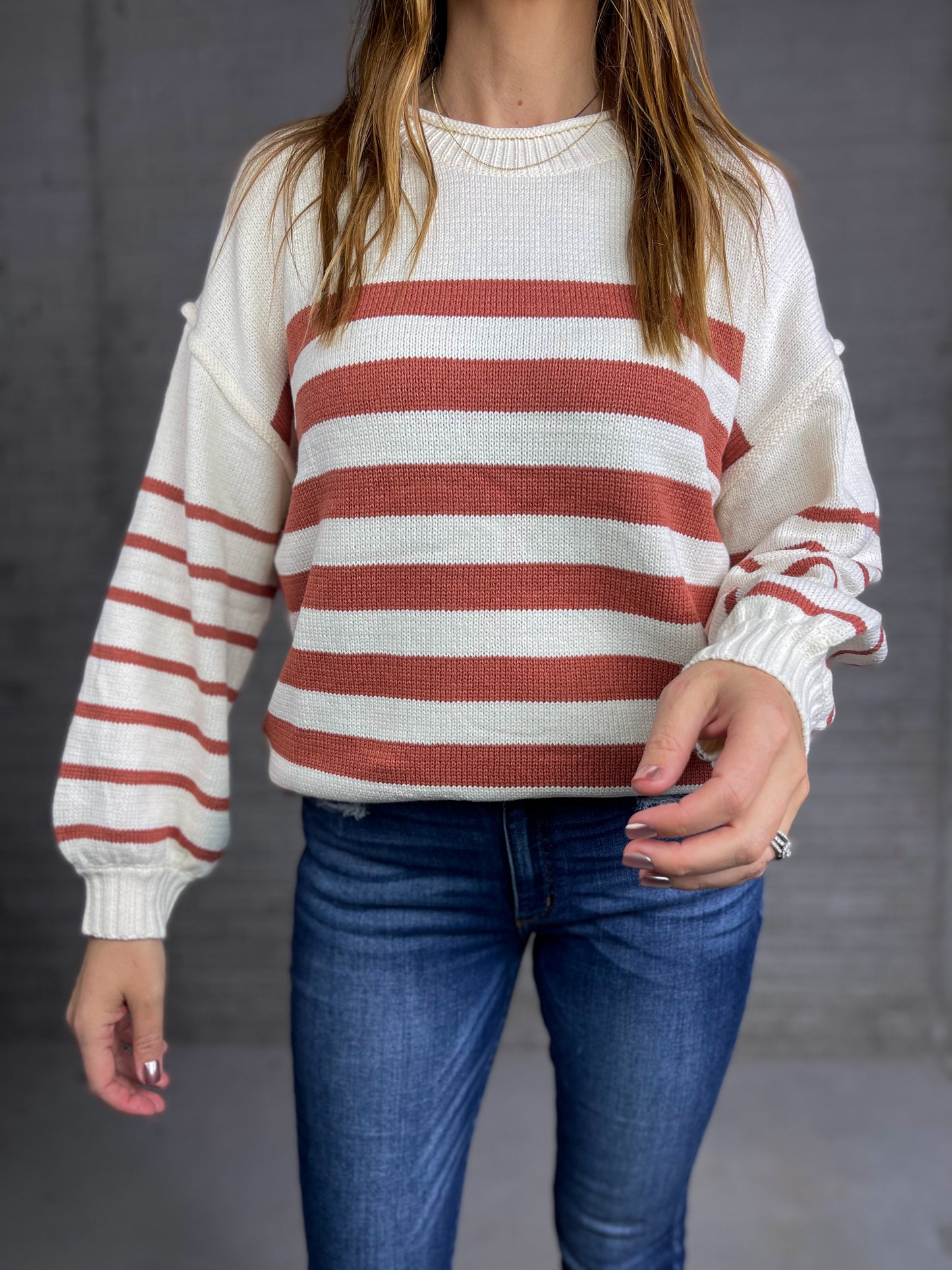 Ivory + Rust Stripped Sweater