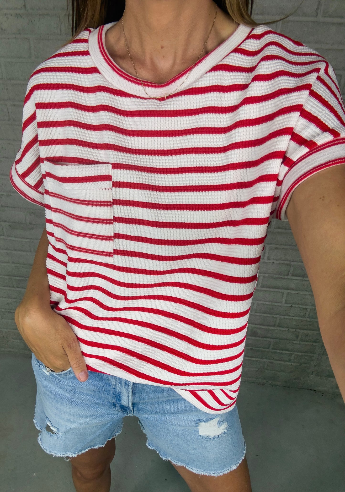 Red & Ivory Dolman Top