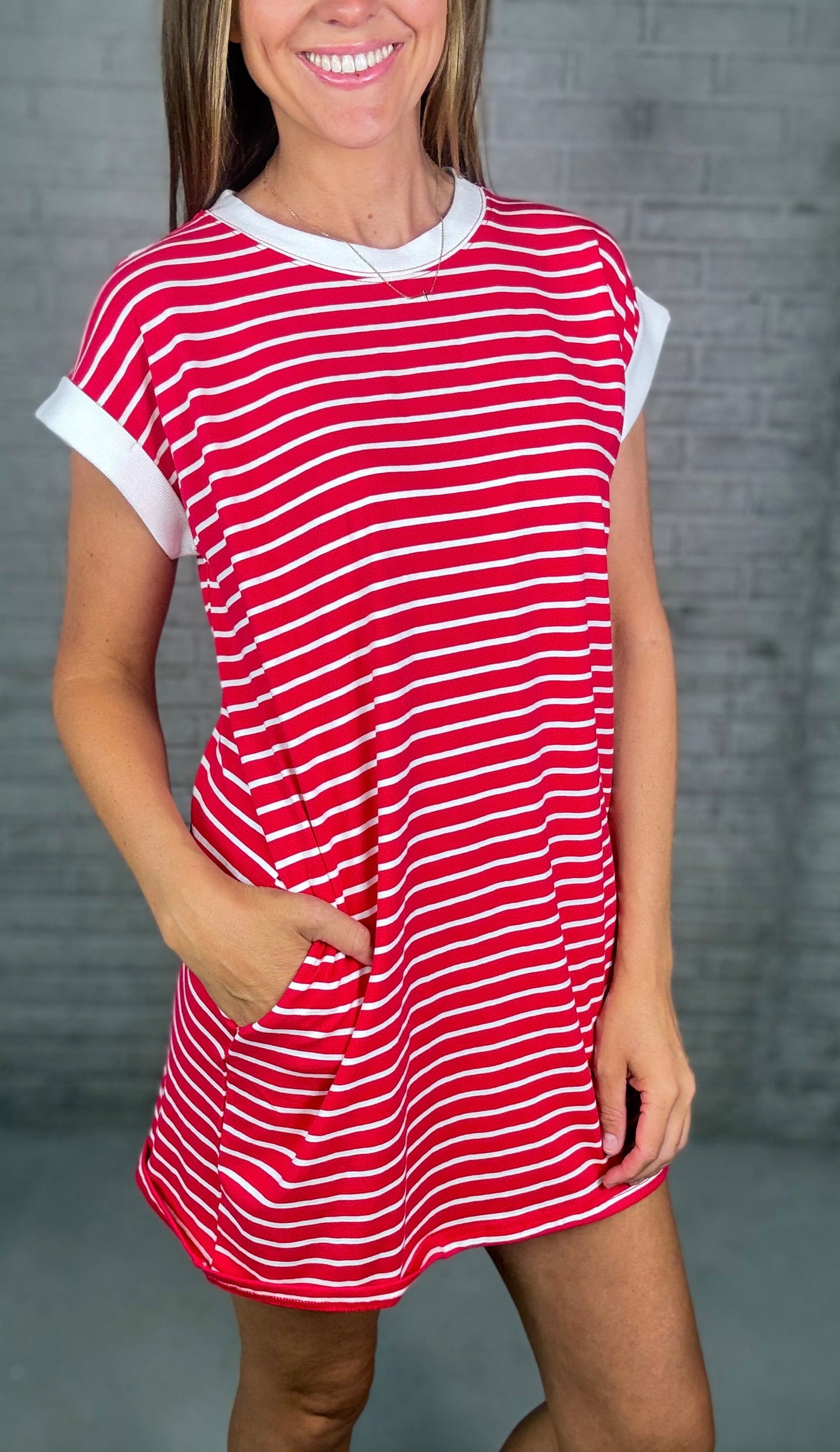 Red & Ivory Striped Dress