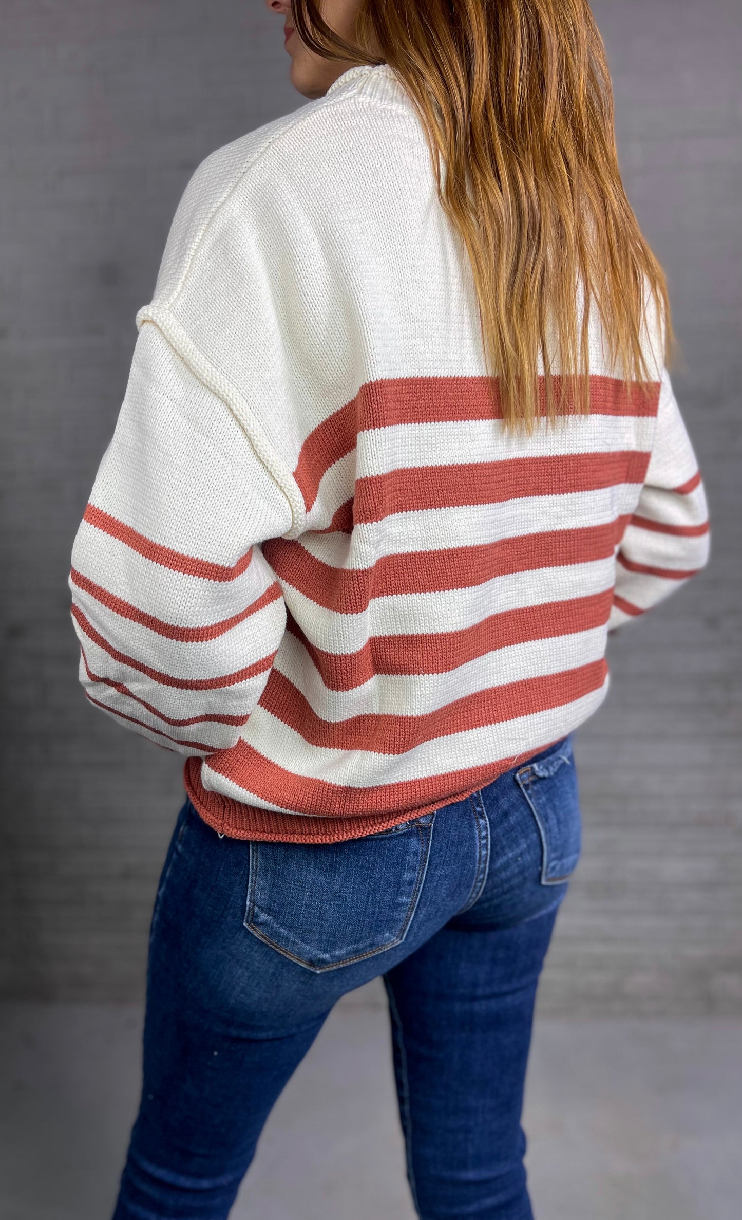 Ivory + Rust Stripped Sweater