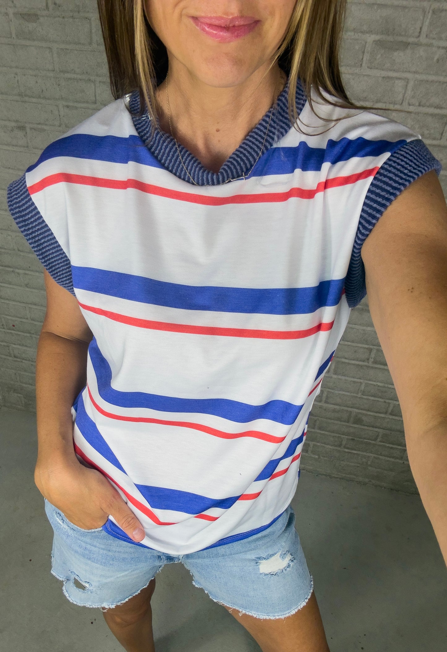 Drop Shoulder Blue & Ivory Tank