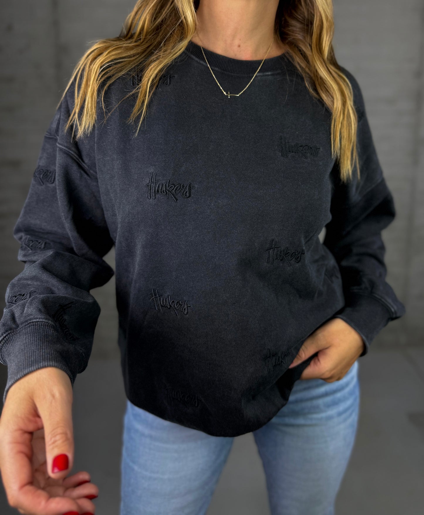 Huskers Repeat Black Embroidered Sweatshirt