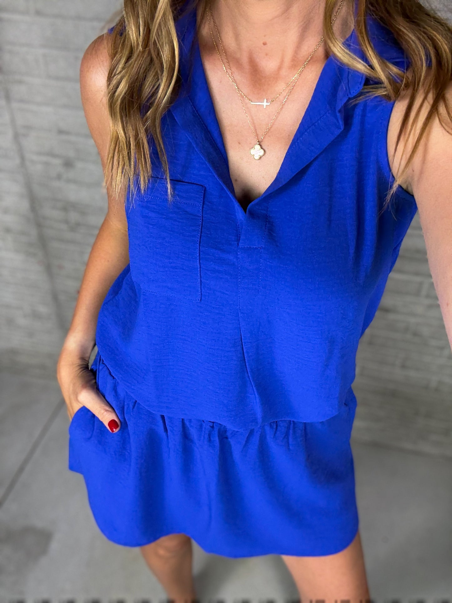 Royal Blue Collard Tunic Top