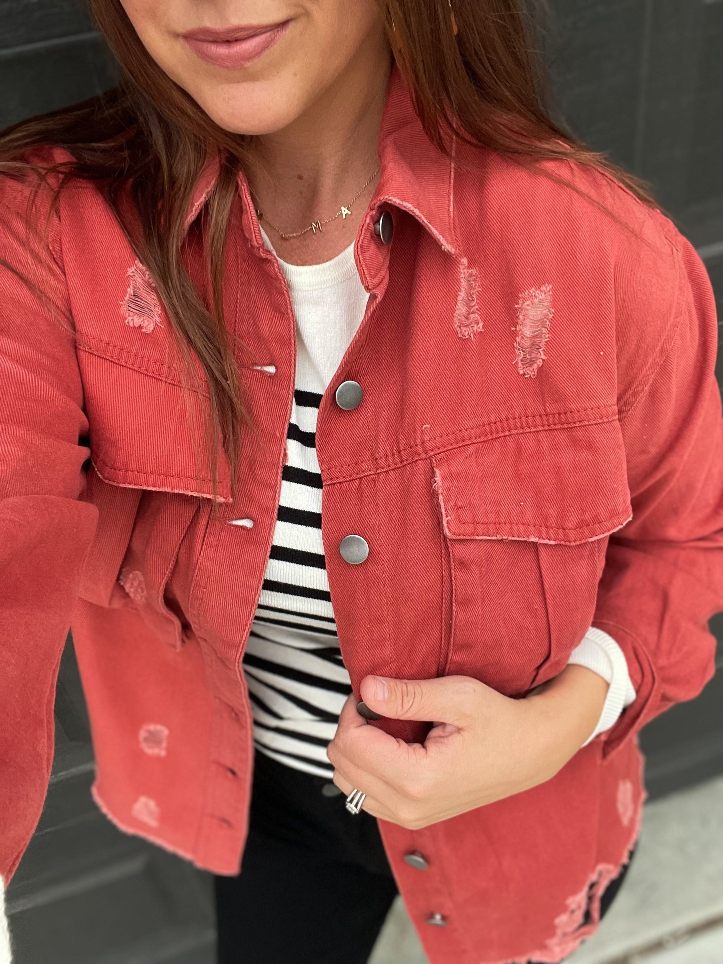 Belong With Me Dark Mauve Distressed Shacket
