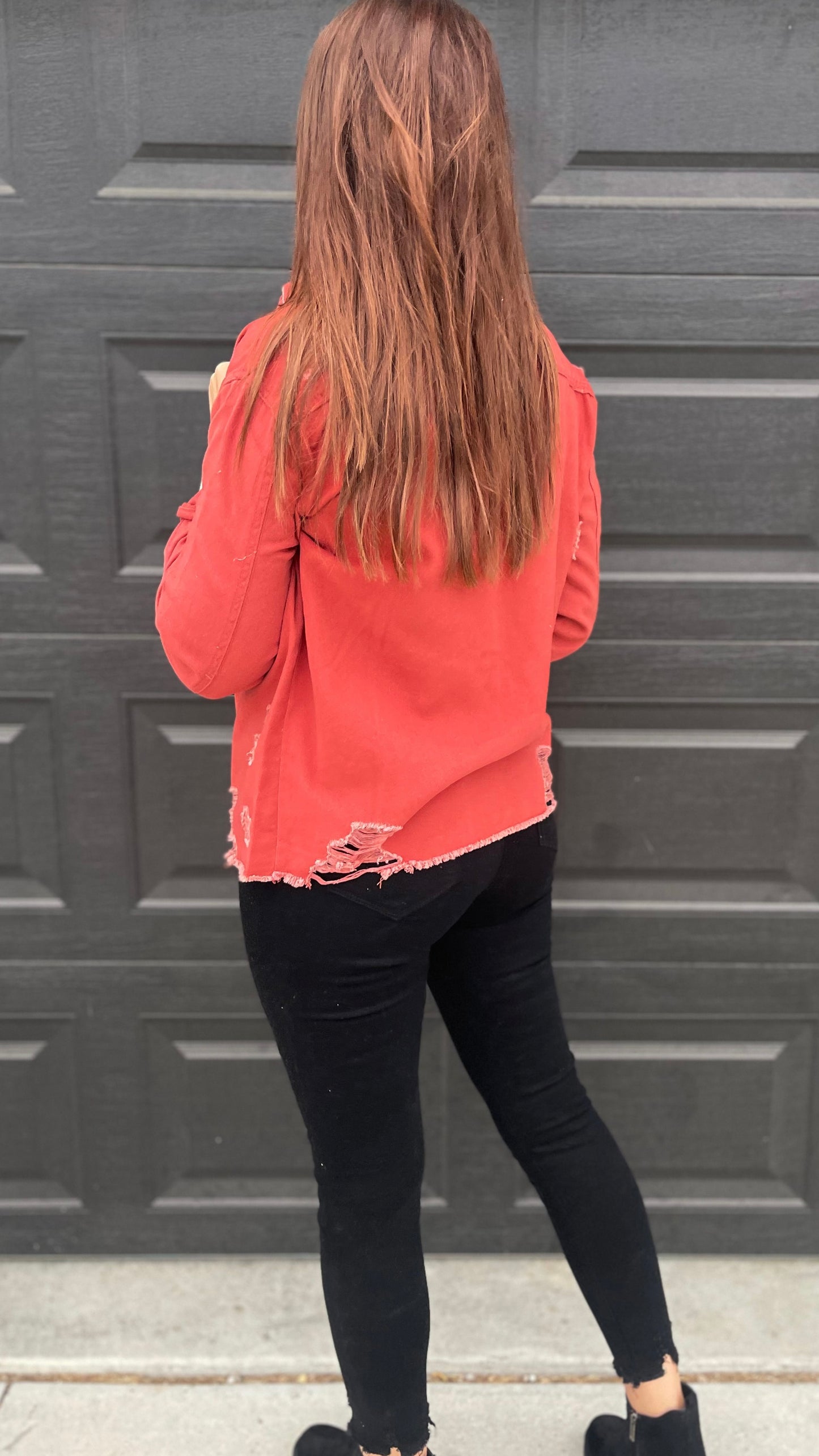 Belong With Me Dark Mauve Distressed Shacket