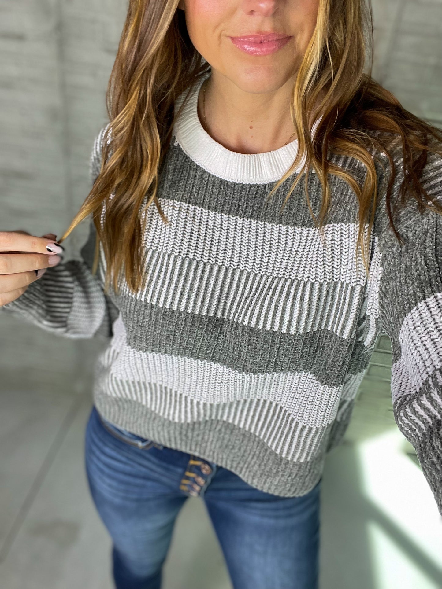 Olive & Cream Stripe Sweater