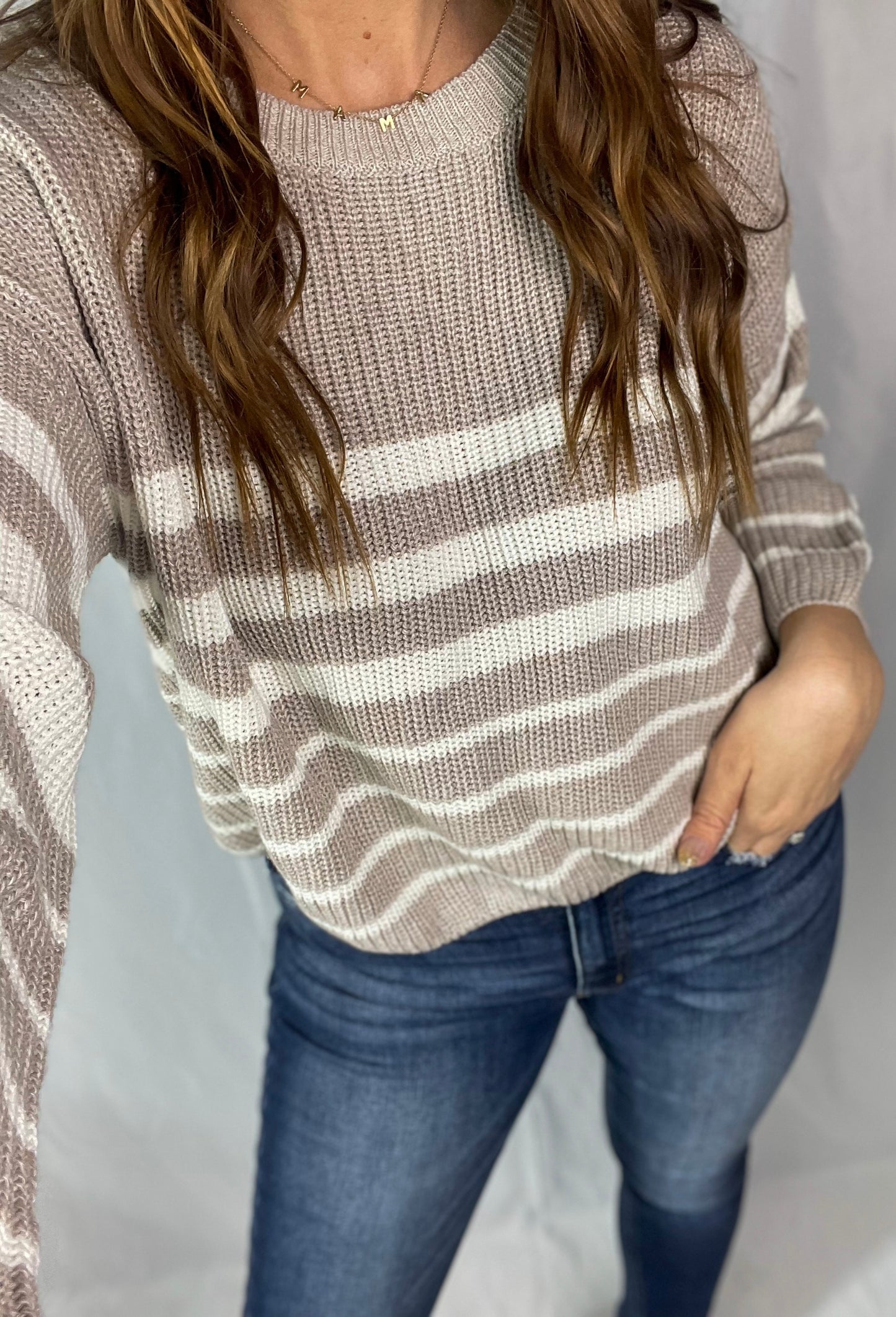 Morning Bliss Taupe & Ivory Striped Sweater