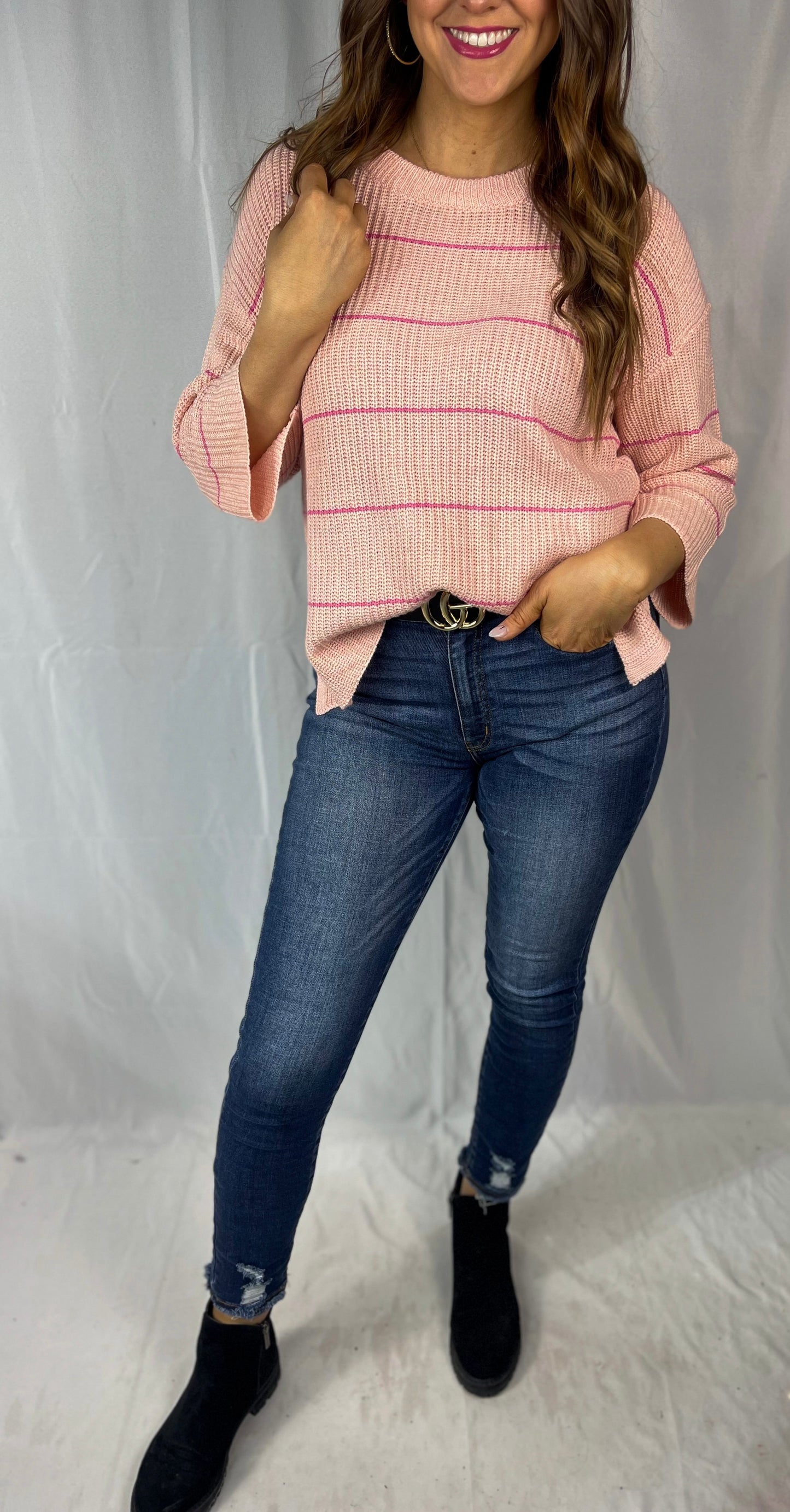 Strawberry Kiss Pink Striped Sweater