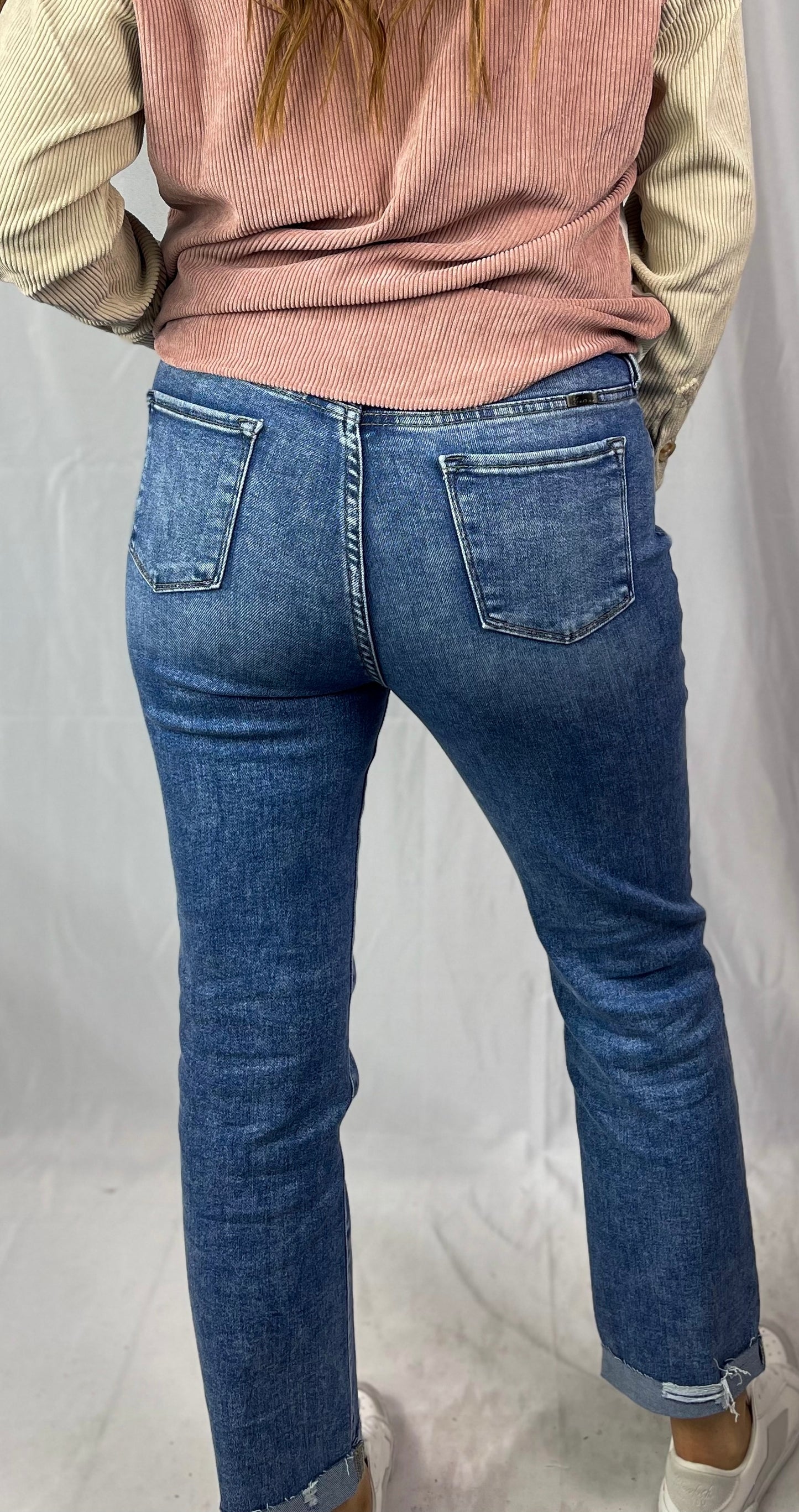 High Rise Slim Straight Medium Wash Denim