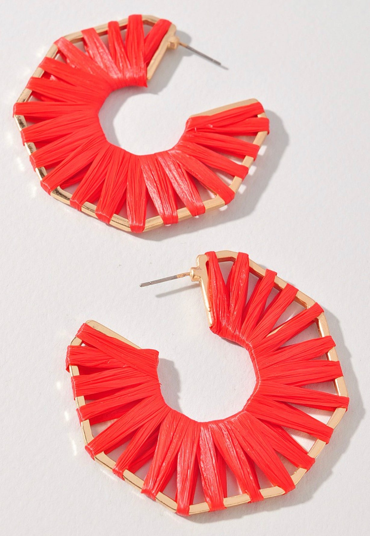Hexagon 2” Hoop Wrapped Red Earrings