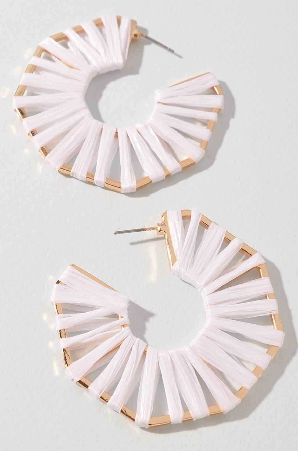Hexagon 2” Hoop Wrapped White Earrings