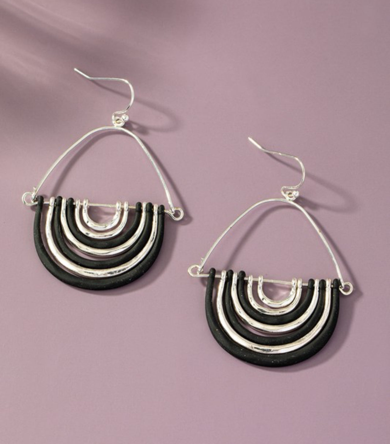 7 Layer Arch Dangle Black & Silver Earrings