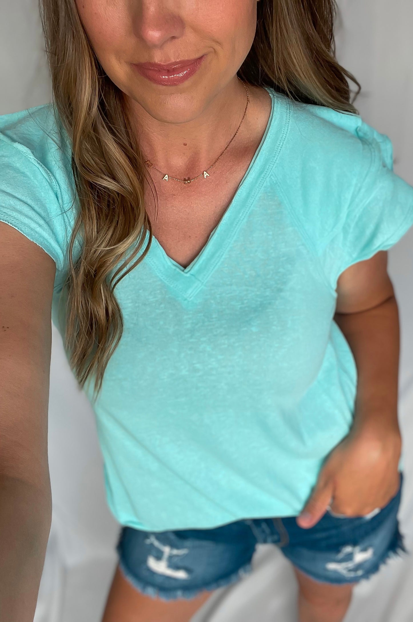 Back To The Basics Aqua Flutter Sleeve Top