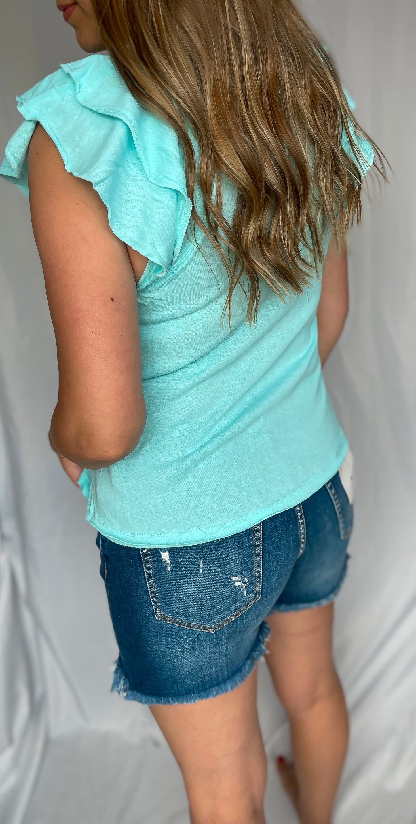 Back To The Basics Aqua Flutter Sleeve Top