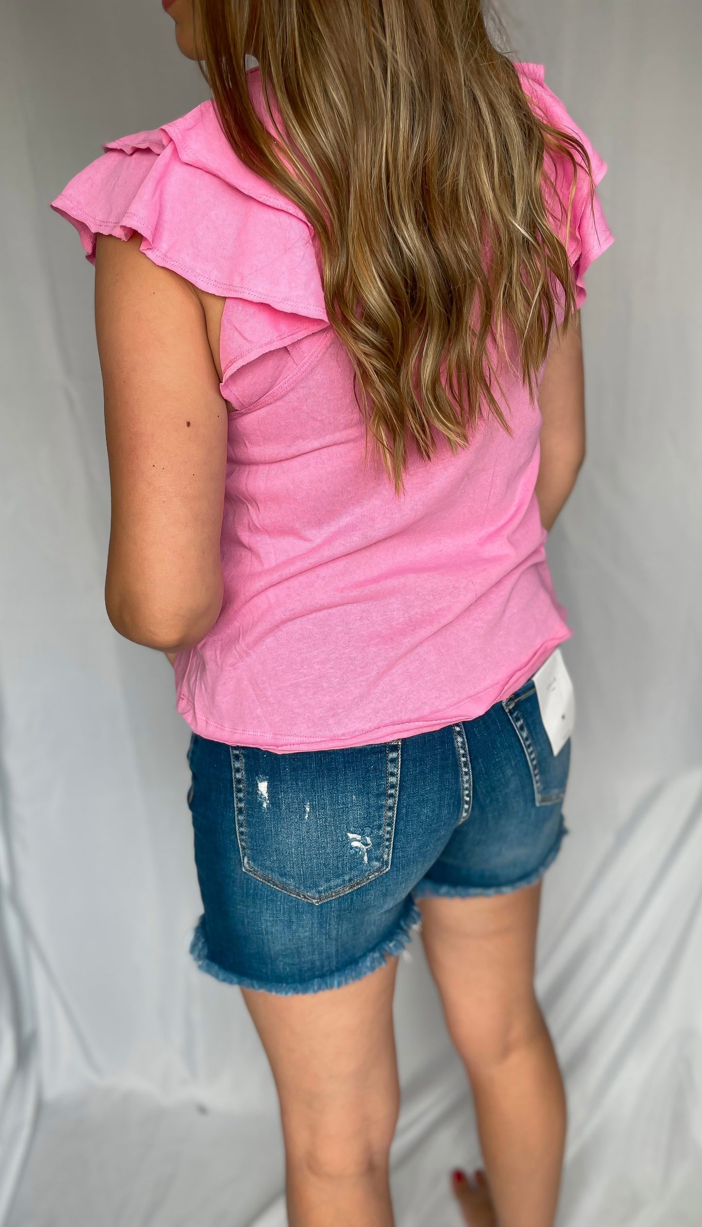 Back To The Basics Pink Flutter Sleeve Top