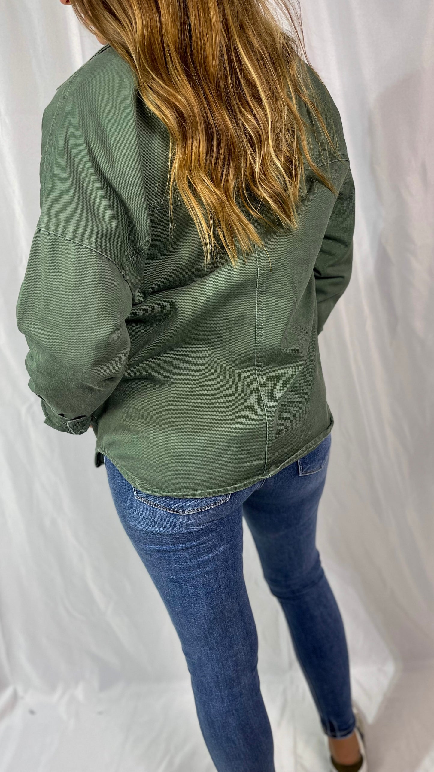 Winding Autumn Roads Olive Denim Jacket