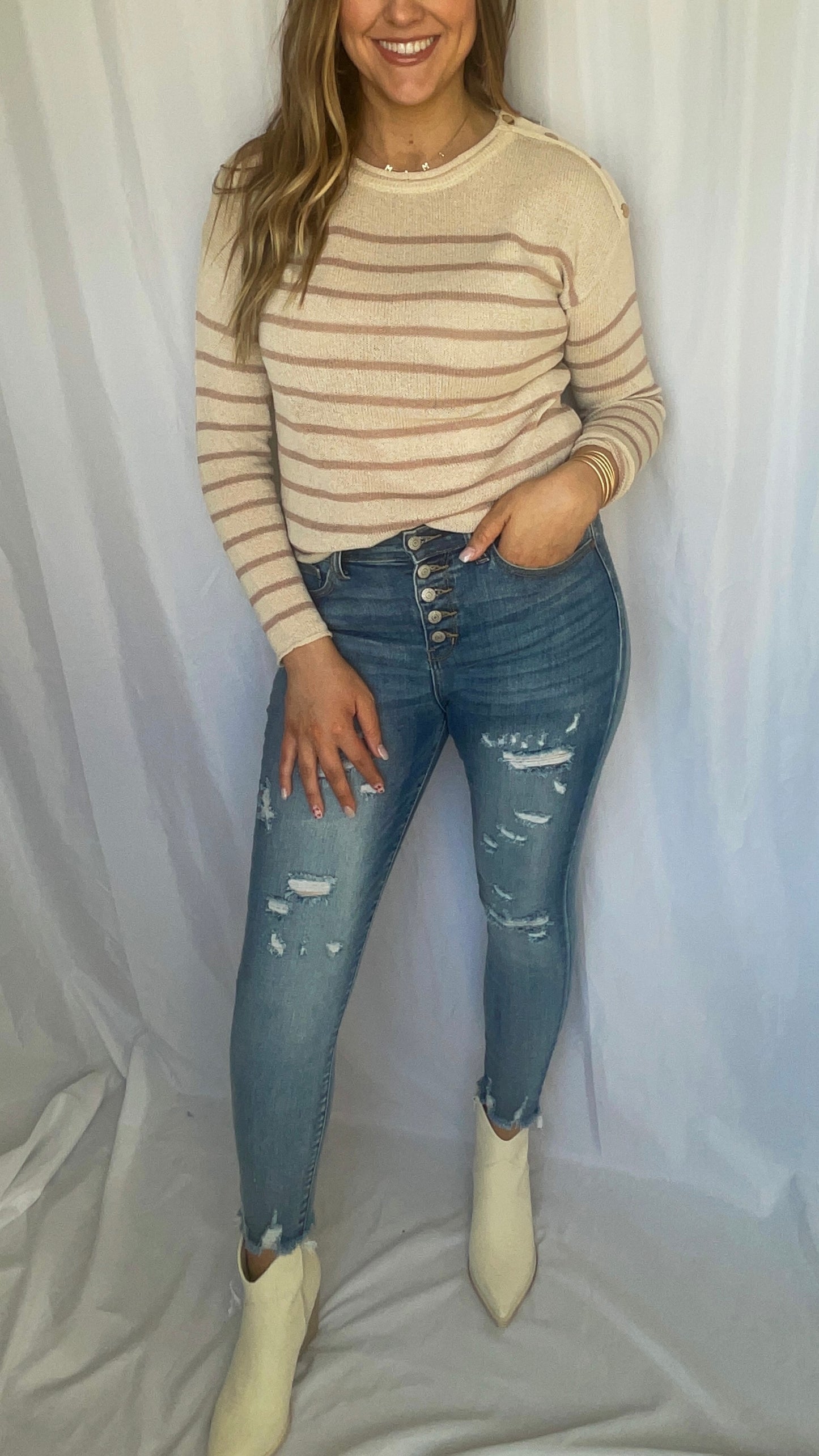 Imagine This Cream/Mauve Stripe Sweater