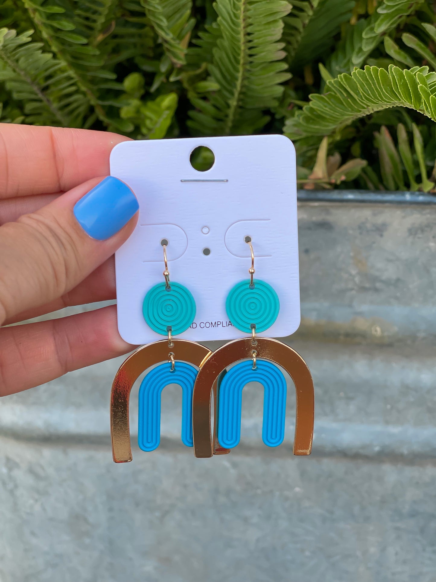 Metal Crescent Layered Drop- Turquoise