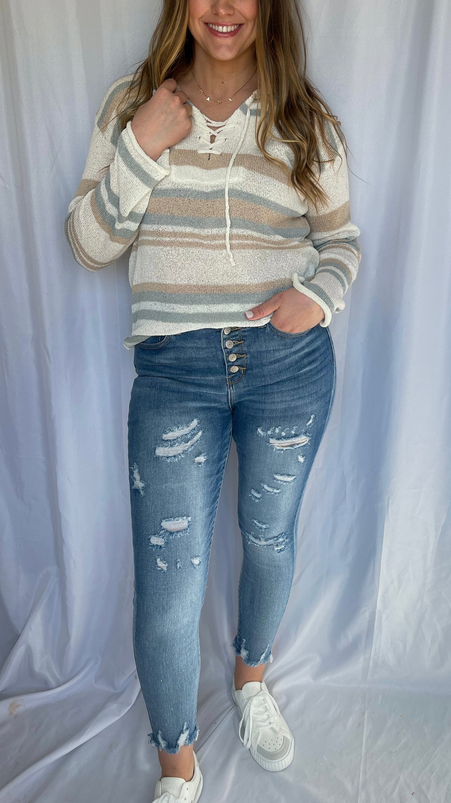 Driftwood Mint/Oatmeal Stripe Hoodie