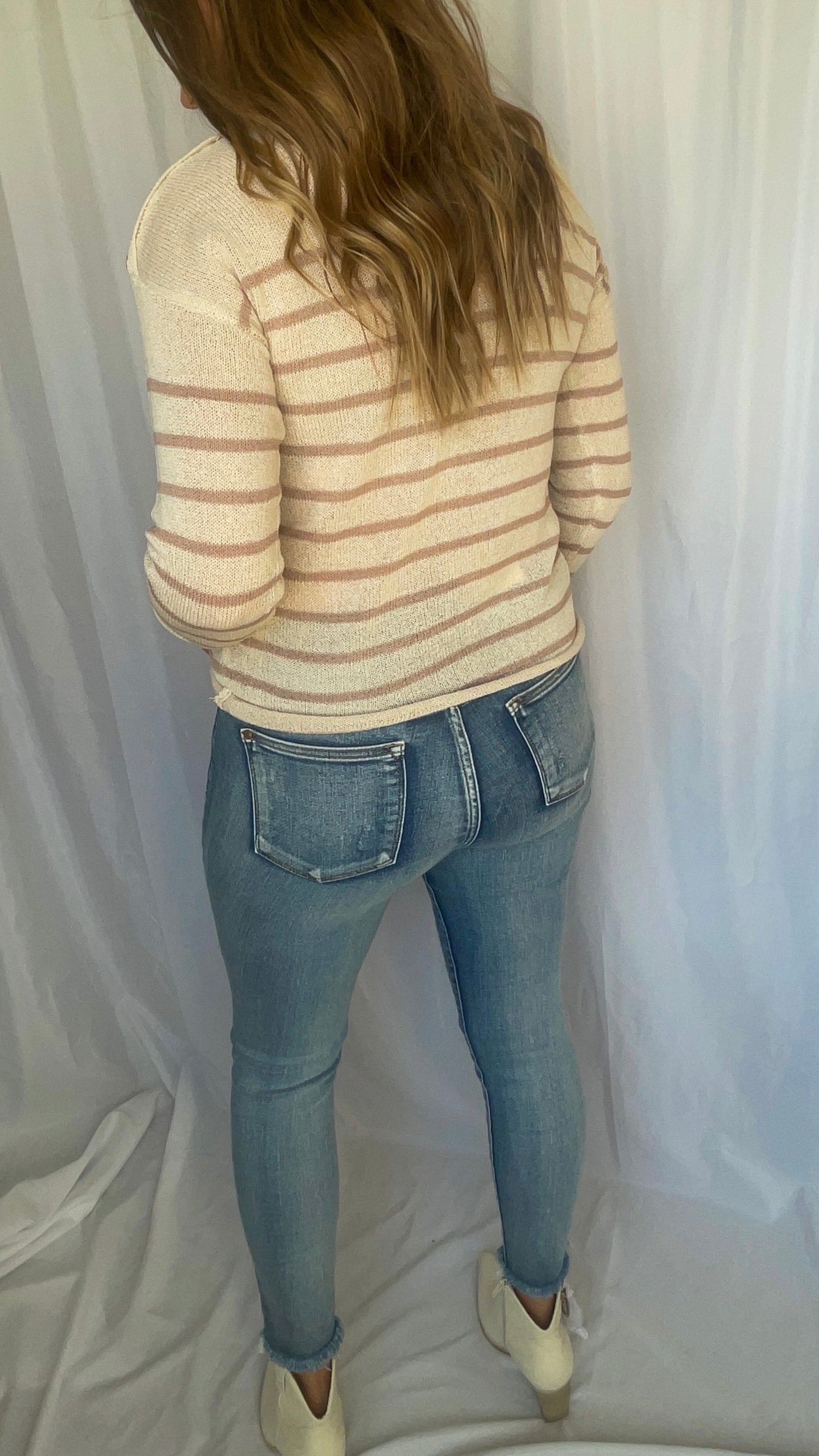 Imagine This Cream/Mauve Stripe Sweater