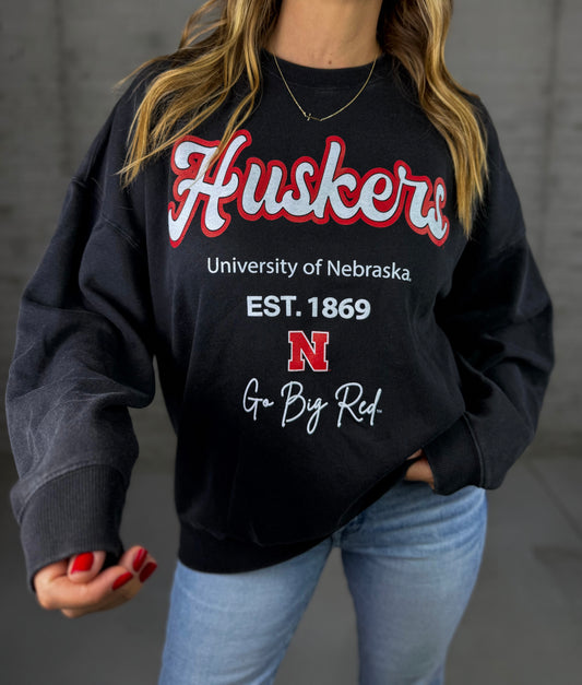Nebraska Huskers Letterman Black Sweatshirt