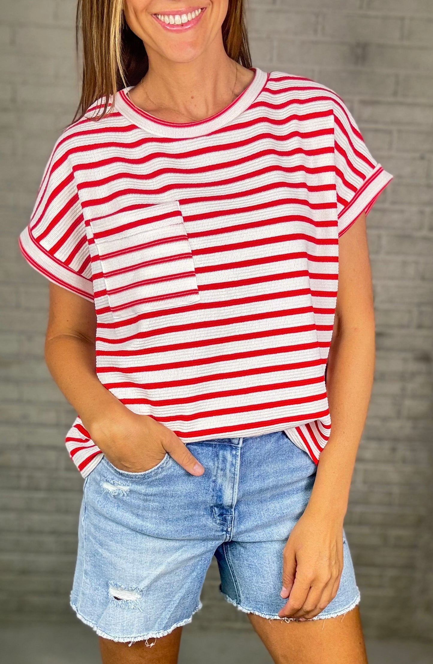 Red & Ivory Dolman Top