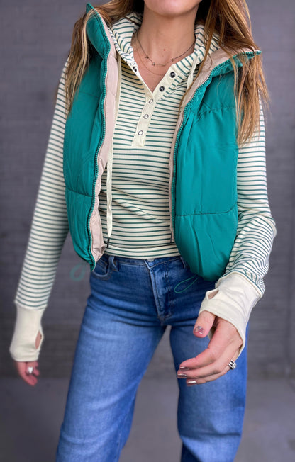 Green + Tan Puffer Vest