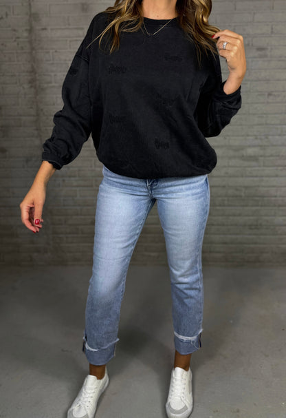 Huskers Repeat Black Embroidered Sweatshirt