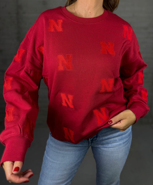 Nebraska Embroidered N Red Repeat Sweatshirt