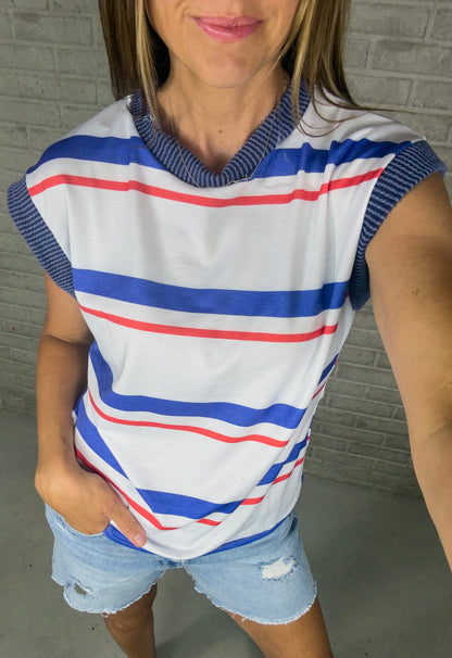 Drop Shoulder Blue & Ivory Tank