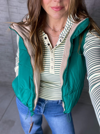 Green + Tan Puffer Vest