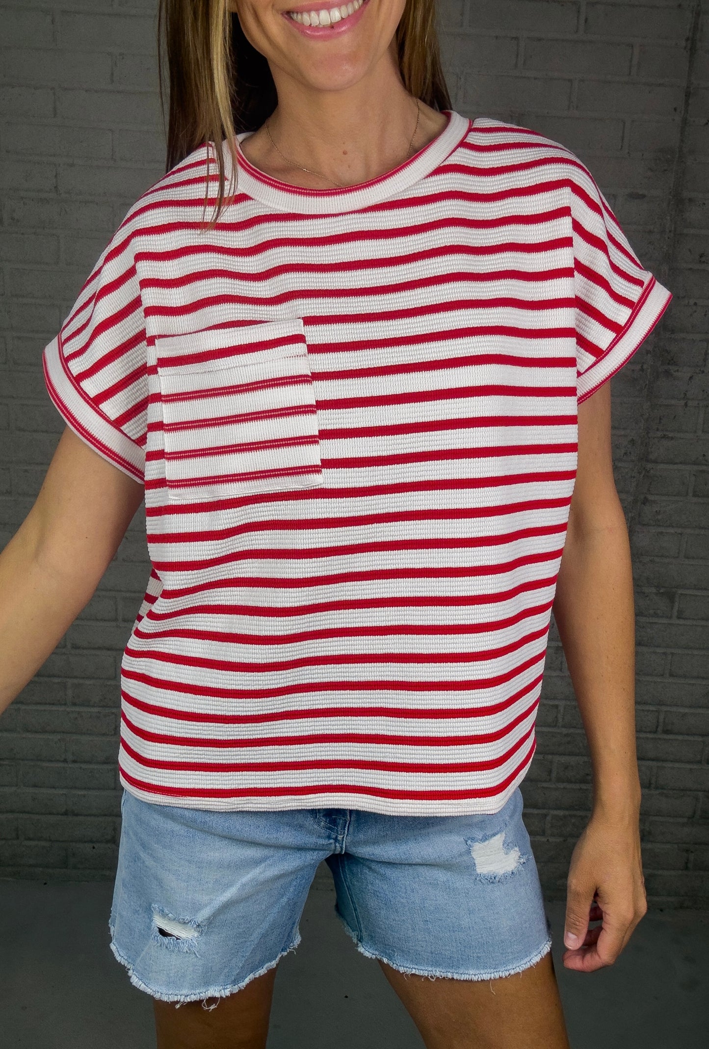 Red & Ivory Dolman Top