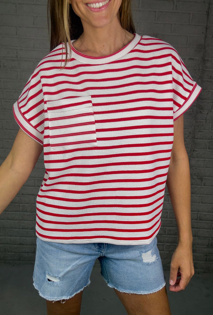 Red & Ivory Dolman Top