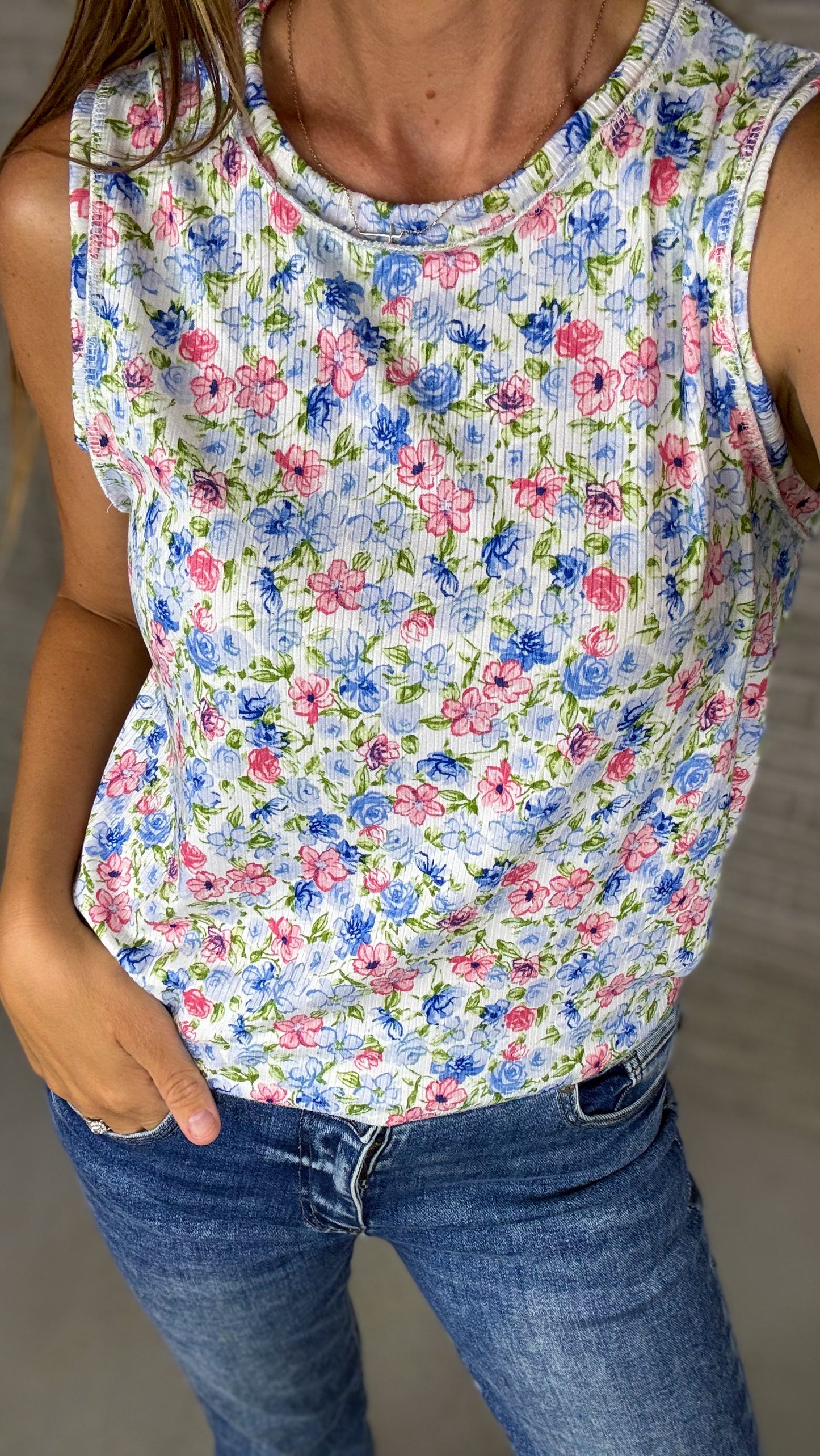 Floral Ribbed Knit Tank
