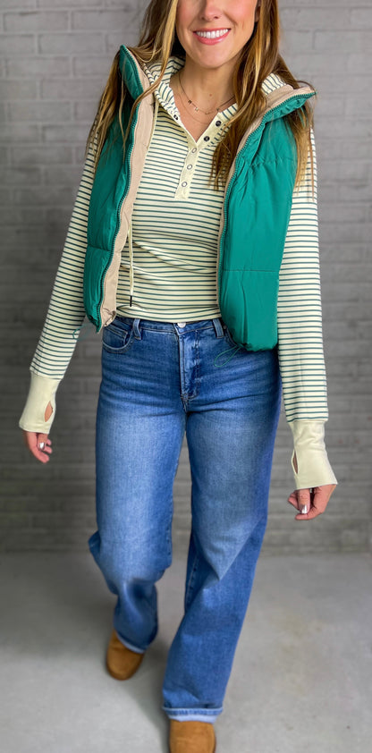 Green + Tan Puffer Vest