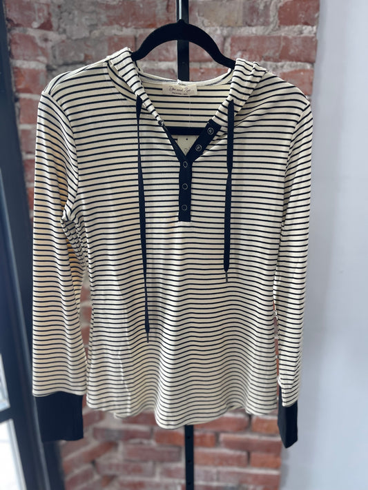 Ivory & Black Hooded Henley