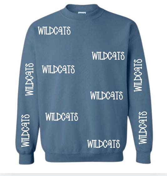Wildcats White Puff Crew- Indigo Blue