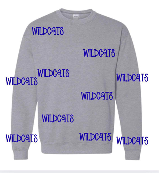 Wildcats Blue Puff Crew- Sports Grey