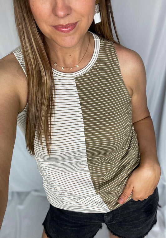 Salt And Sand Taupe Striped Tank