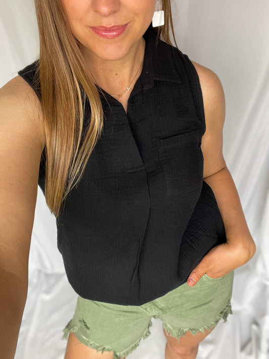 Call To Action Black Sleeveless Top