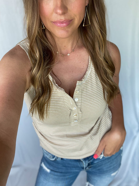 Cottonwoods Taupe Pin Stripe Tank