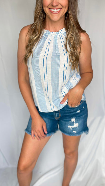 Find Peace Blue Striped Halter Tank