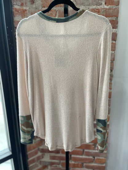 Oatmeal/Camo Henley top