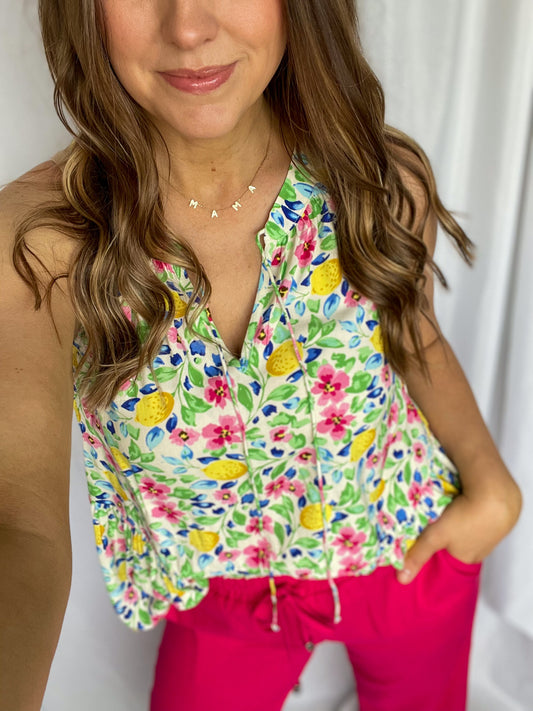 Make Lemonade Floral Halter Top