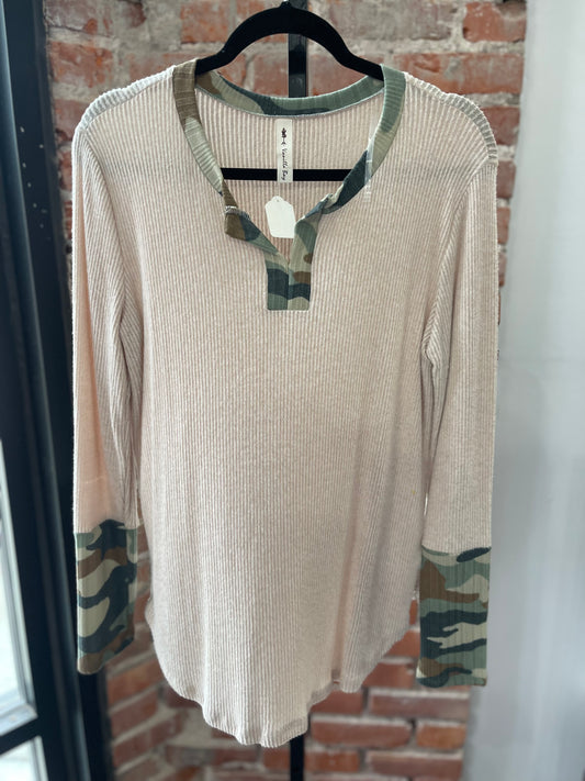 Oatmeal/Camo Henley top