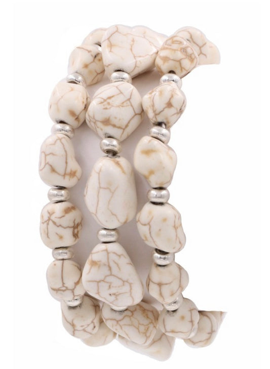 Chunky Stone Bracelet Stack- Cream