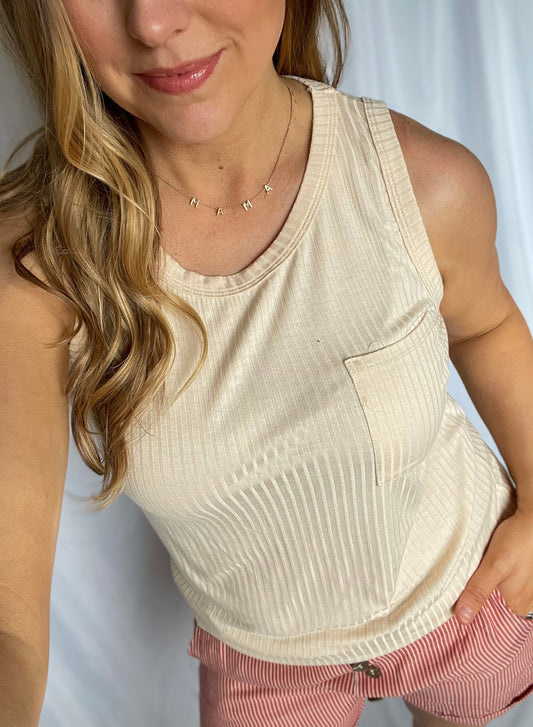 Keeping It Simple Cream Ribbed Tank